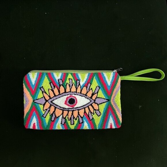 Lucky Eye Wayuu Colourful Clutch Wristlet Punch Needle Purse Handmade Bohemian - Picture 2 of 6